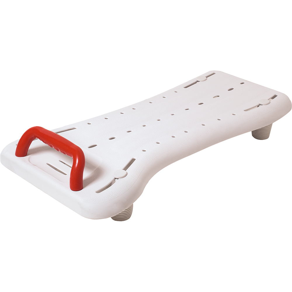 Badebrett Benny, weiß mit roten Griffen, erleichtert das Sitzen, Aufstehen und Baden in tiefen Wannen