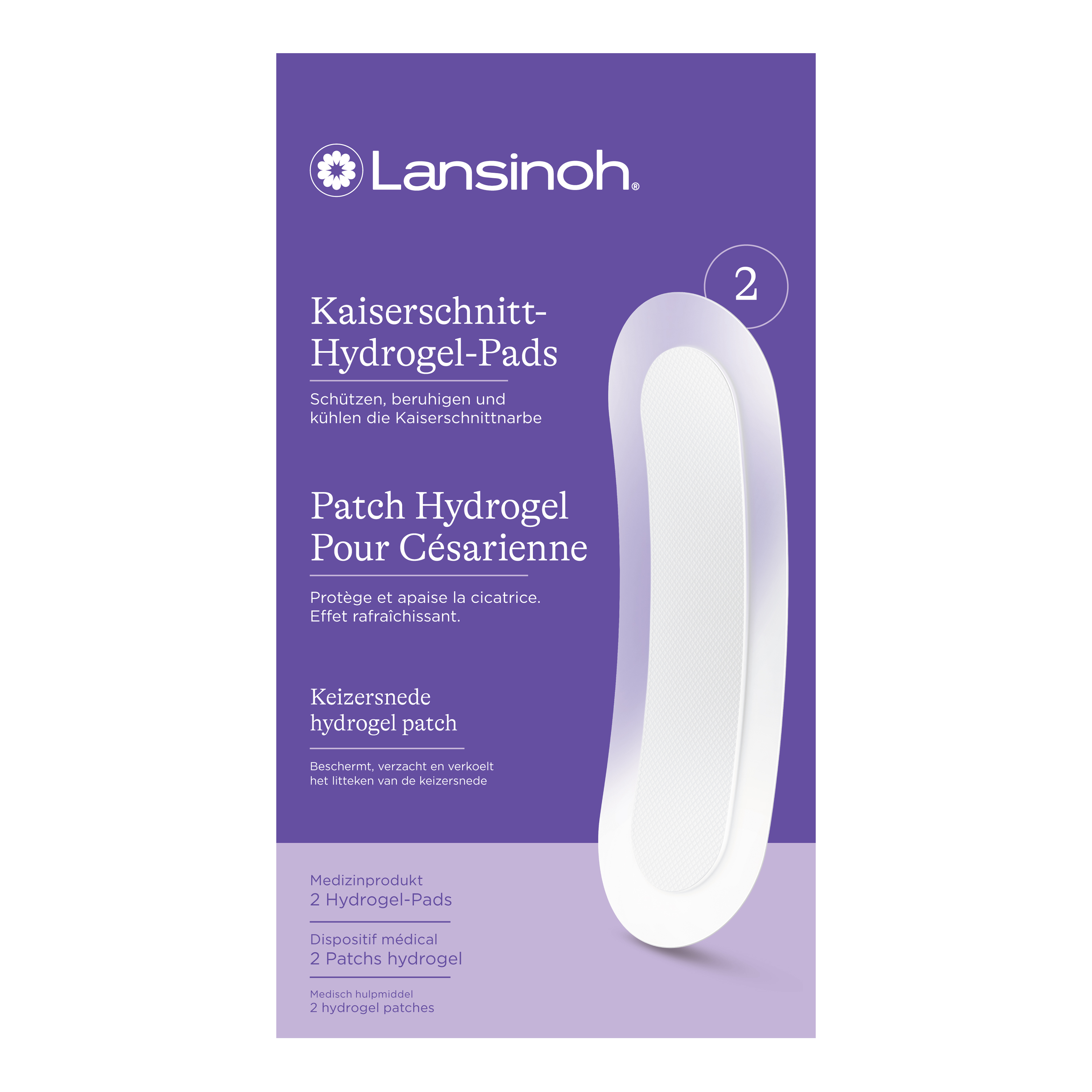 Lansinoh weiße Kaiserschnitt-Hydrogel-Pads, 2 Stück, kühlende Auflagen zur sofortigen Linderung von Juckreiz, Schmerzen und Spannungsgefühlen an der Kaiserschnittnarbe nach der Geburt