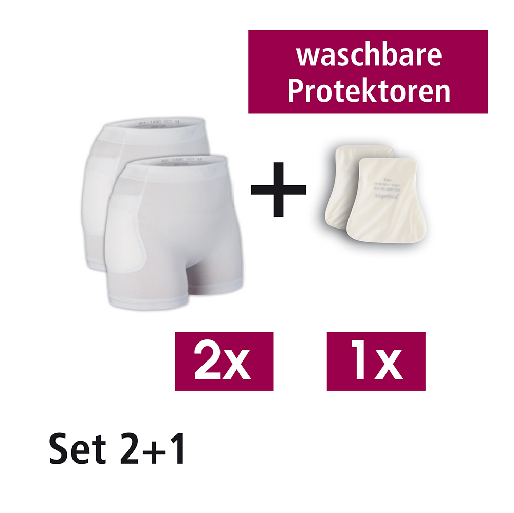 Suprima Hüftprotektor-Set 2 - 2x Slip (ohne Protektor) + 1 Paar Protektoren - maschinenwaschbar