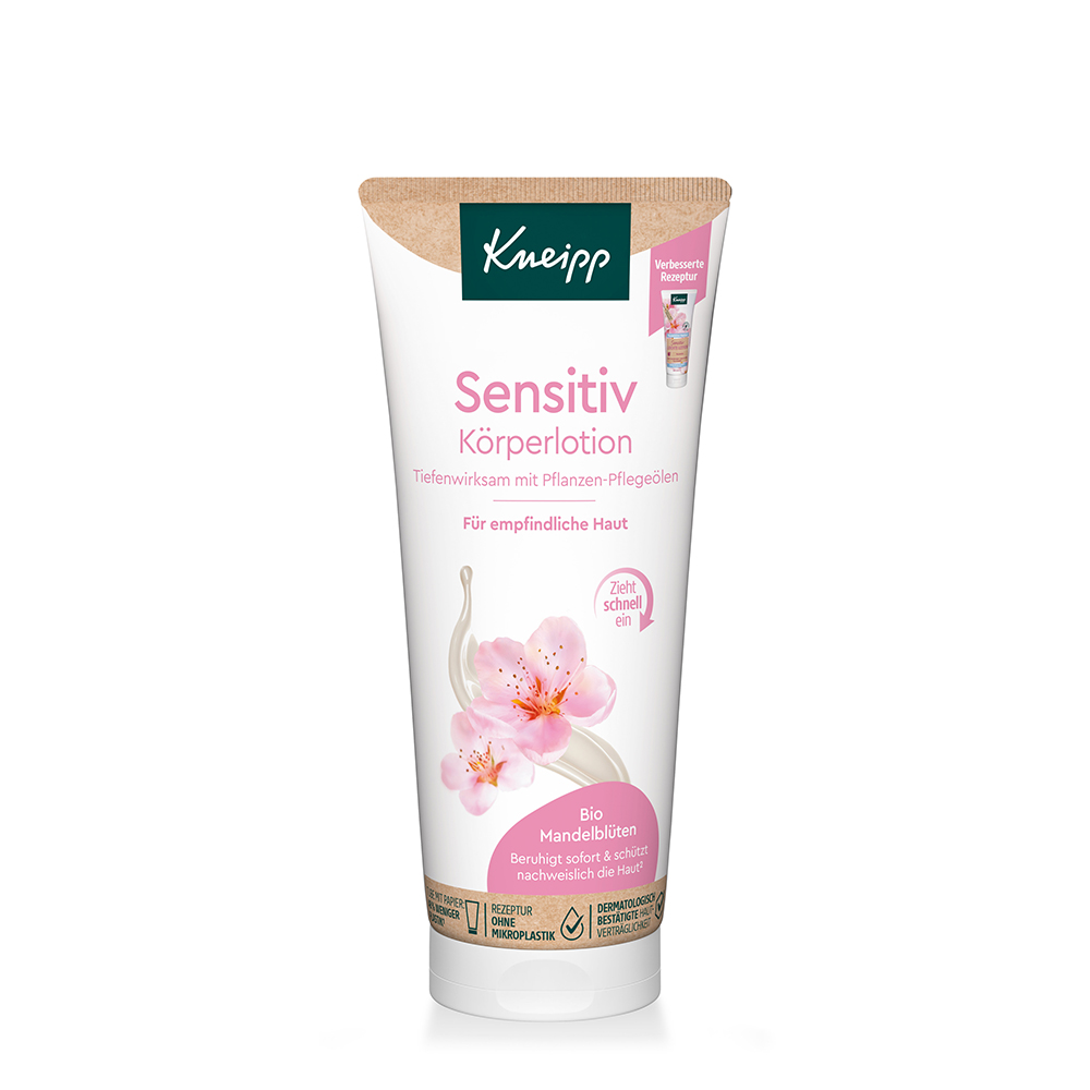 Kneipp Körperlotion Sensitiv Mandelblüte 200 ml mit natürlichem Mandelöl – beruhigt empfindliche Haut, spendet Feuchtigkeit und schützt vor Trockenheit
