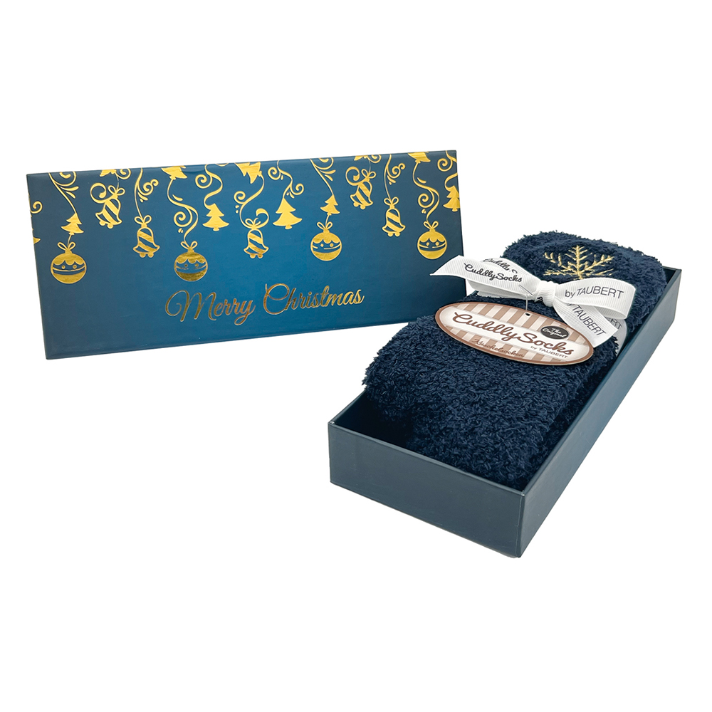 Kuschelsocken in einer Merry x-mas Box - blau