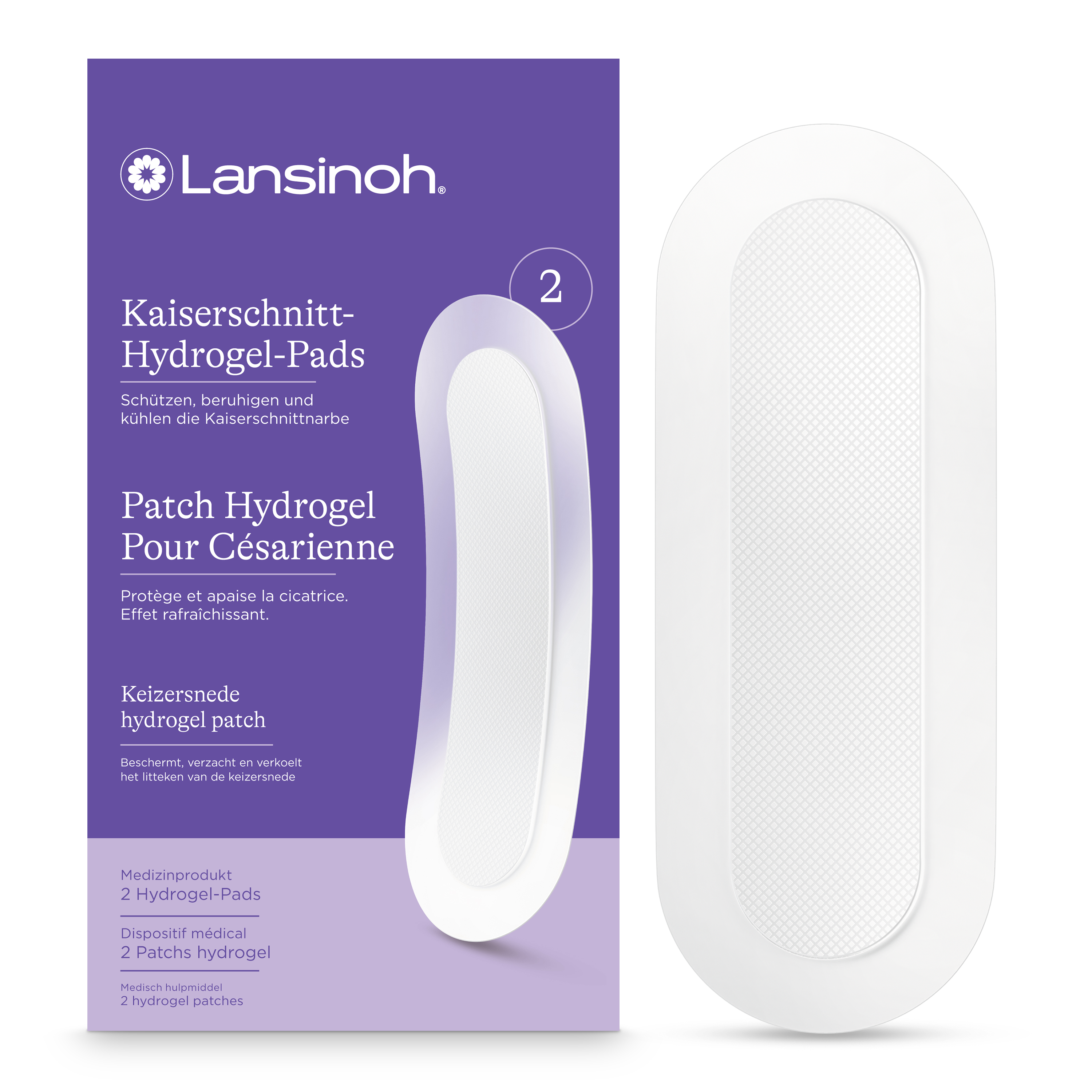 Lansinoh weiße Kaiserschnitt-Hydrogel-Pads, 2 Stück, kühlende Auflagen zur sofortigen Linderung von Juckreiz, Schmerzen und Spannungsgefühlen an der Kaiserschnittnarbe nach der Geburt