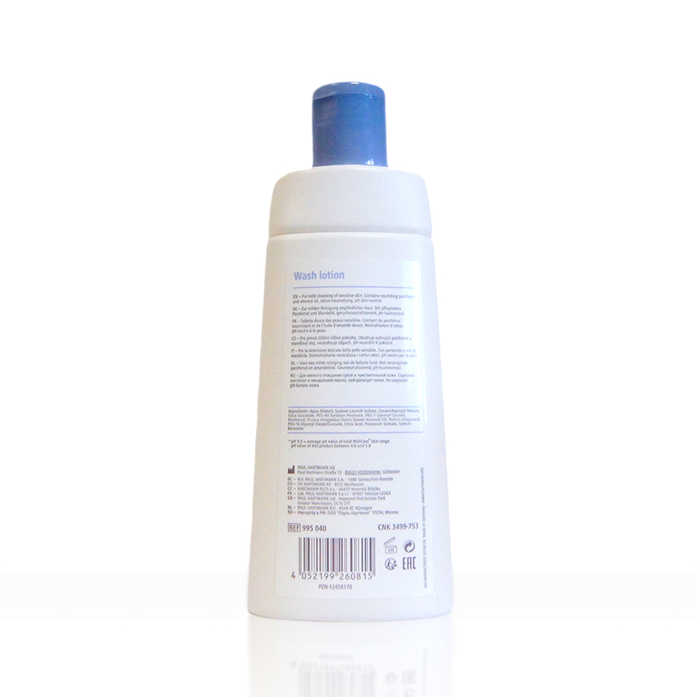 MoliCare Waschlotion, 250 ml, milde Reinigung empfindlicher und belasteter Haut, pflegend mit Panthenol und Mandelöl