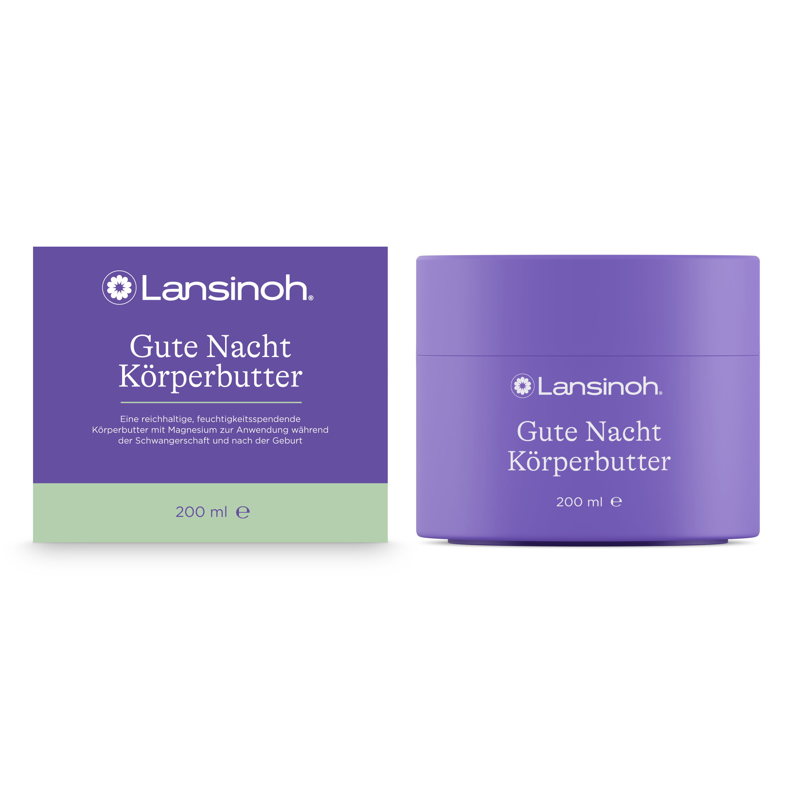 Lansinoh Gute Nacht Körperbutter, lila 200-ml-Tiegel, reichhaltige Pflege mit Magnesium für entspannende Abendroutine während und nach der Schwangerschaft