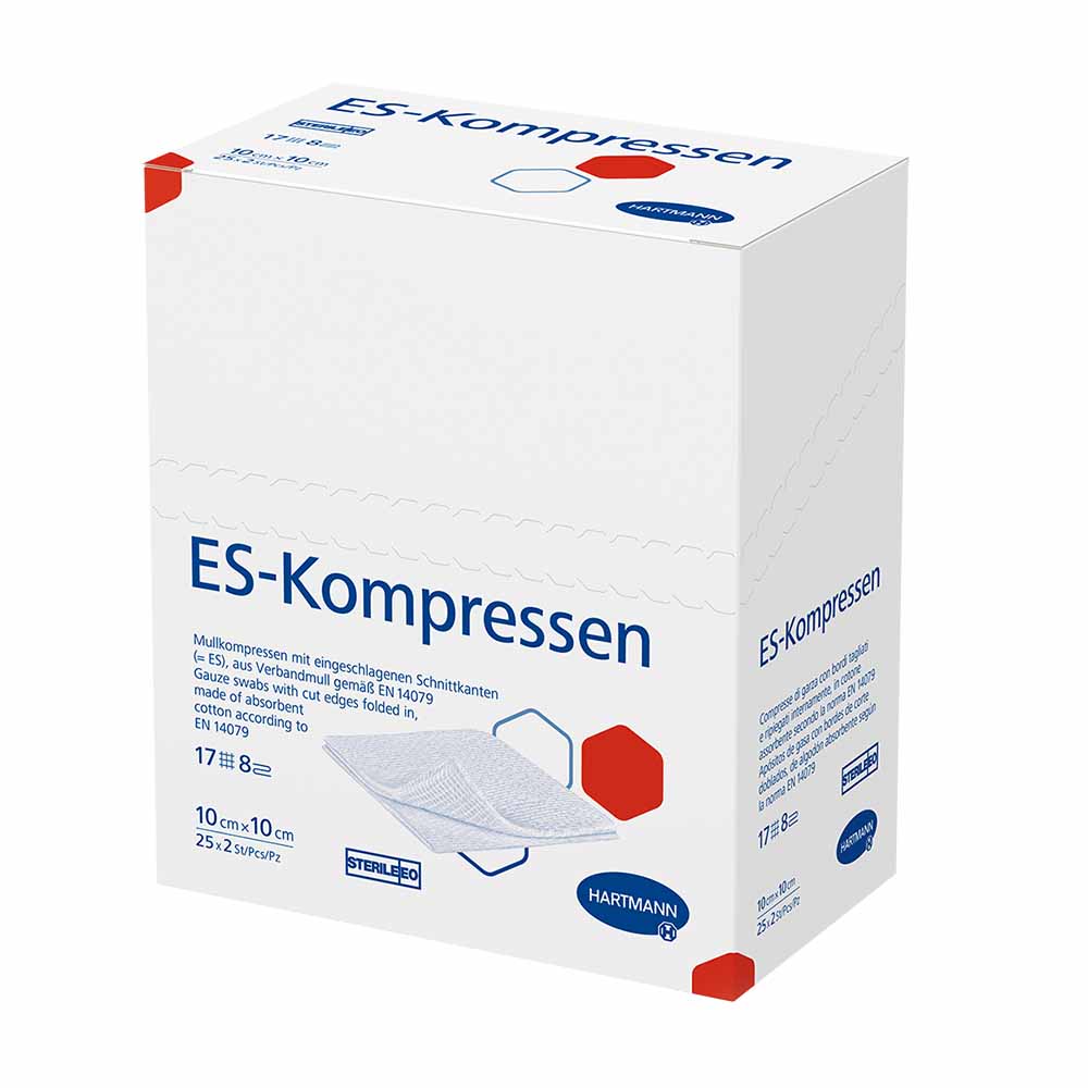 ES-Kompressen steril, 8-fach, Paul Hartmann, zur allgemeinen Wundversorgung, als Tupfer oder Kompresse bei kleineren Operationen