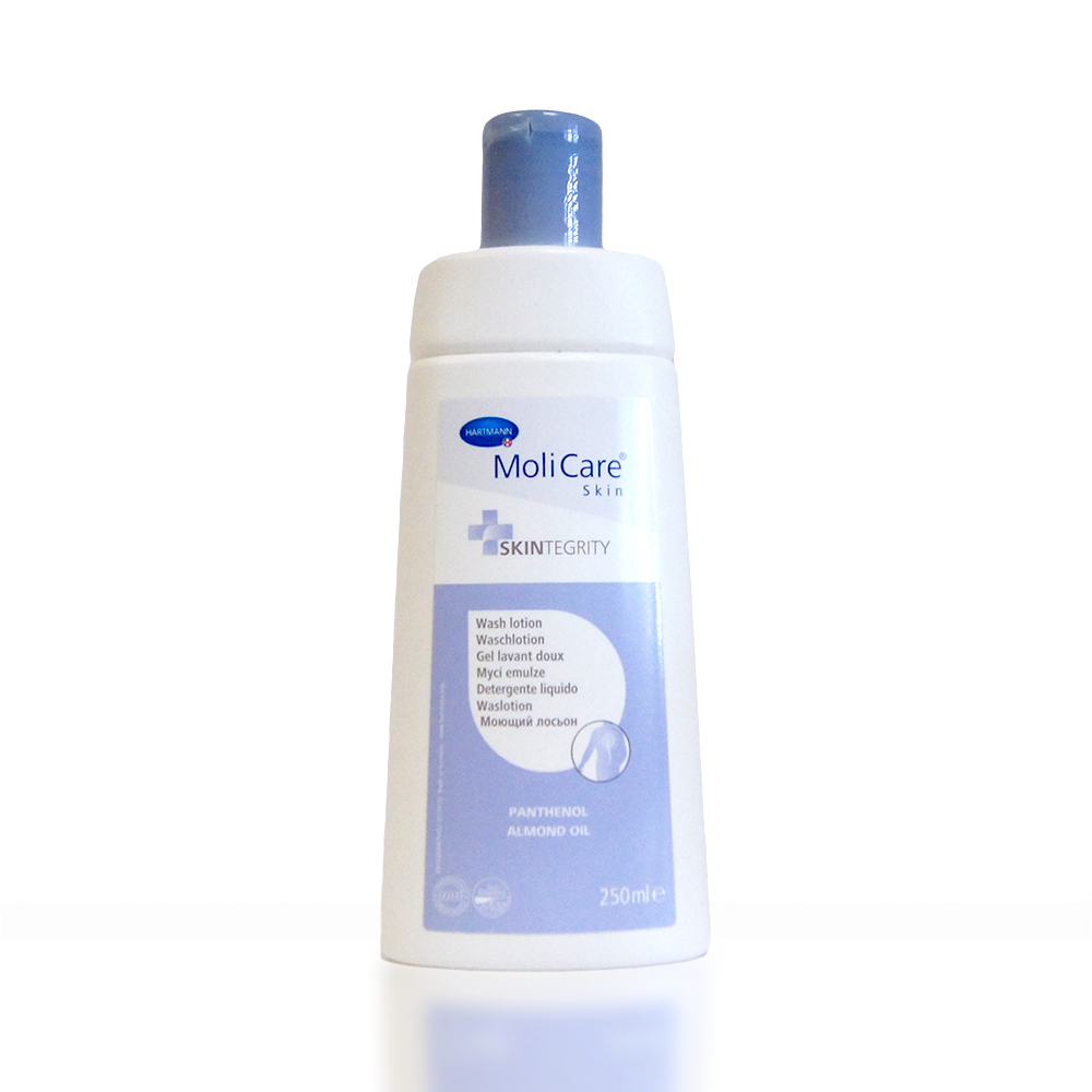 MoliCare Waschlotion, 250 ml, milde Reinigung empfindlicher und belasteter Haut, pflegend mit Panthenol und Mandelöl
